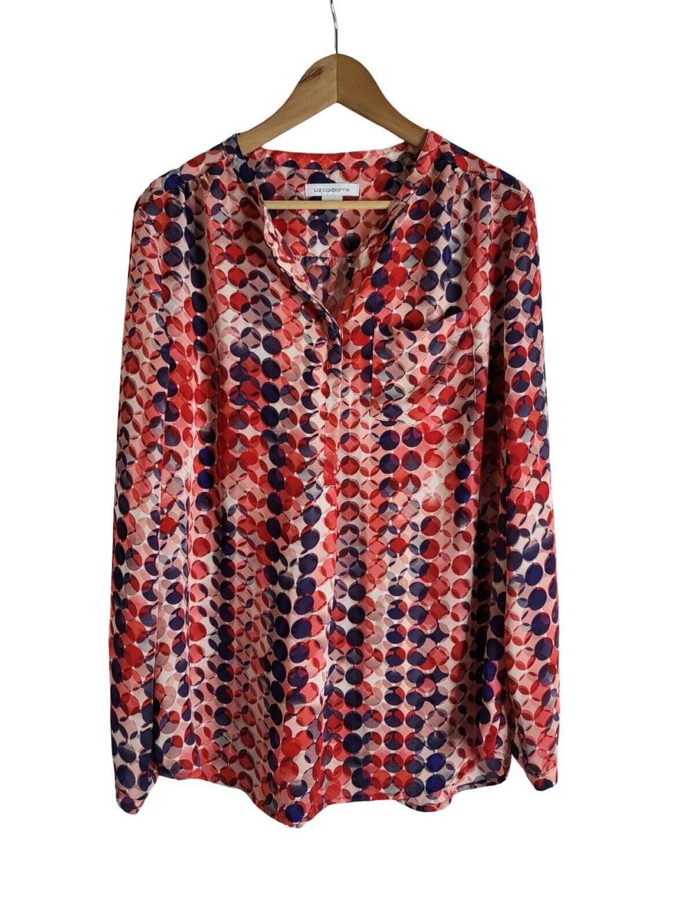 Liz Claiborne Red And Blue Geometric Print Polyester Pullover Shirt Size XL